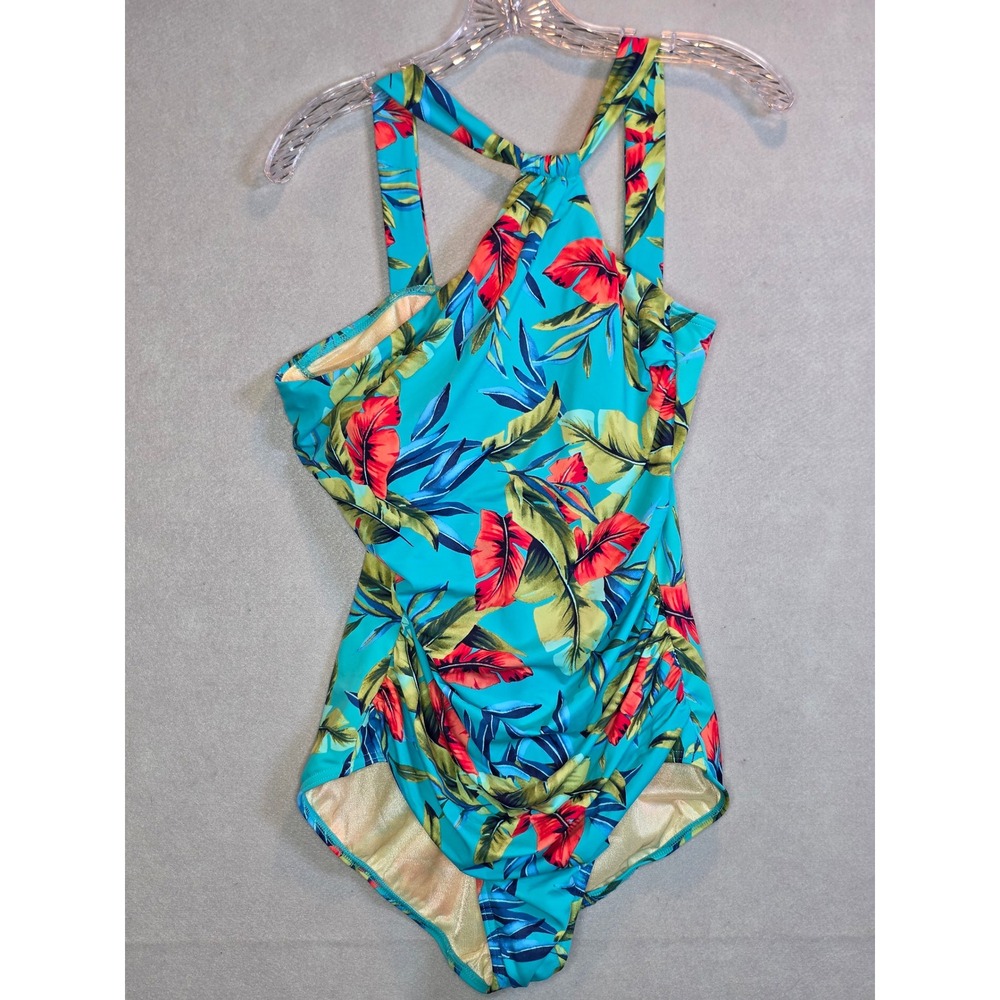 Dreamsuit by Miracle Brands Tropical Floral Halter One Piece Swimsuit Size 14